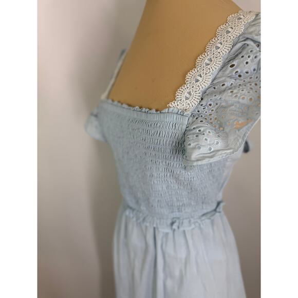 Vintage pale chambray eyelet smocked top maxi dress  women's  size M - Picture 7 of 8